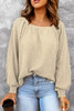 Apricot Scoop Neck Puff Sleeve Waffle Knit Top