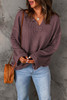 purple Waffle Knit Loose Long Sleeve Top