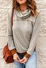 Gray Patchwork Cowl Neck Long Sleeve Top