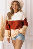 Brown Geometric Texture Colorblock Sweater