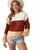 Brown Geometric Texture Colorblock Sweater