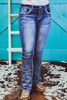 Sky Blue Embroidered Cow Straight Leg Jeans