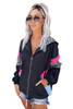 Black Leopard Color Block Pockets Zip-up Hooded Jacket