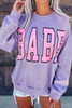 Gray BABE Letter Graphic Pullover Sweatshirt