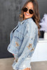 Sky Blue Leopard Star Distressed Cropped Denim Jacket