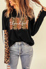 Black Thankful Leopard Patchwork Long Sleeve Top