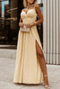 Apricot Spaghetti Straps Ruched Side Slit Maxi Dress