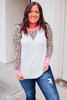 White Leopard Patchwork Long Sleeve Plus Size Top