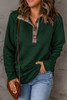 Green Geometric Texture Plaid Trim Sweatshirt Green Geometric Texture Plaid Trim Sweatshirt