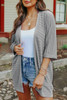 Grey Ribbed Open Front Knit Cardigan