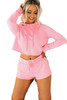 Pink Cropped Hoodie and Drawstring High Waist Shorts Set