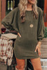 Green Batwing Sleeves Ribbed Knit Sweater Dress