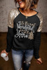Black Wonderful Christmas Season Graphic Sequin Shoulder Top