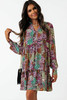 Multicolor Floral Print High Waist V Neck Shirt Dress