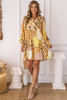 Yellow Floral Buttoned Pleated Long Sleeve Babydoll Dress