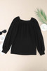 Black Scoop Neck Puff Sleeve Waffle Knit Top