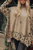 Khaki Leopard High Neck Side Slit Oversized Sweater