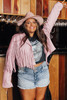 Pink Fringe Plus Size Cropped Jacket