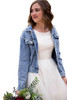 Sky Blue Pearl Turn Down Collar Denim Jacket