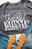 Gray BLESSED Letter Graphic Print Crew Neck T Shirt