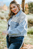 Sky Blue Plus Size Leopard Ripped Cropped Denim Jacket