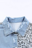 Sky Blue Plus Size Leopard Ripped Cropped Denim Jacket