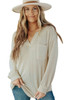 Beige  Waffle Knit Split Neck Pocketed Loose Top