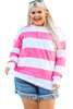 Pink Striped Side Slit Plus Size Sweatshirt