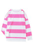 Pink Striped Side Slit Plus Size Sweatshirt