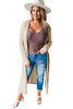 Beige Plus Size Ribbed Long Open Front Cardigan