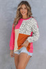 Rose Leopard Patchwork Color Block Ribbed Long Sleeve Top