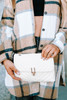 White Chevron Detail Flap Chain Square Bag