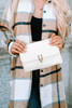 White Chevron Detail Flap Chain Square Bag