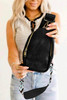 Black Faux Leather Zipped Crossbody Chest Bag