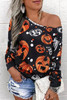 Black Halloween Pumpkin Face Crew Neck Top