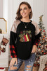 Black Christmas Tree Graphic Sequin Plaid Long Sleeve Top