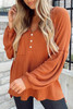 Orange Buttoned V Neck Drop Shoulder Waffle Knit Top