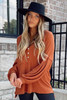 Orange Buttoned V Neck Drop Shoulder Waffle Knit Top