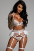 White 3pcs Lace Mesh Lingerie Set with Feather Garter Belt