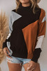 Orange Color Block Mock Neck Drop Shoulder Knit Sweater