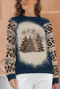 Black Christmas Tree Leopard Color Block Pullover Sweatshirt