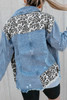 Sky Blue Leopard Contrast Splice Denim Jacket