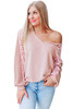 Pink Leopard Waffle Splice Long Sleeve Top