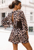 Leopard Print Wrapped V Neck Wide Sleeves Shirt Dress