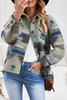 Blue Distressed Aztec Print Lapel Long Sleeve Button Shirt Jacket