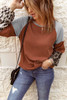 Leopard Long Sleeve Waffle Knit Orange Blouse with Twist Knot