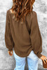 Brown Scoop Neck Puff Sleeve Waffle Knit Top