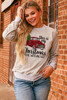 Gray Christmas Letter Plaid Car Graphic Print Pullover Sweatshirt