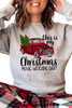 Gray Christmas Letter Plaid Car Graphic Print Pullover Sweatshirt