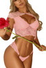 Pink 2pcs Cutout Lace Bustier Lingerie Set